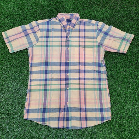 Vintage 80s Dee Cee Madras Plaid Shirt Mens LT Large-Tall USA Made - Picture 1 of 12